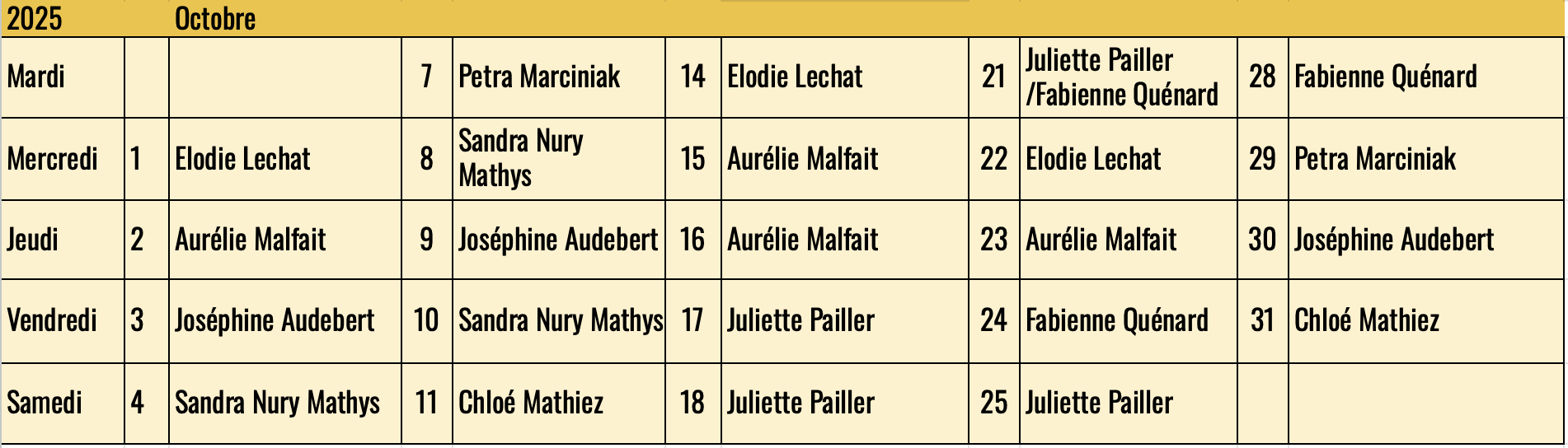 Calendrier des accueils à la galerie CARACTERES de Chambéry